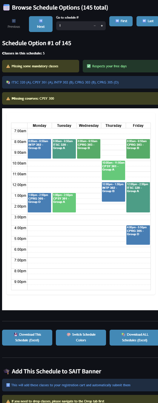 SAIT Schedule Builder Screenshot
